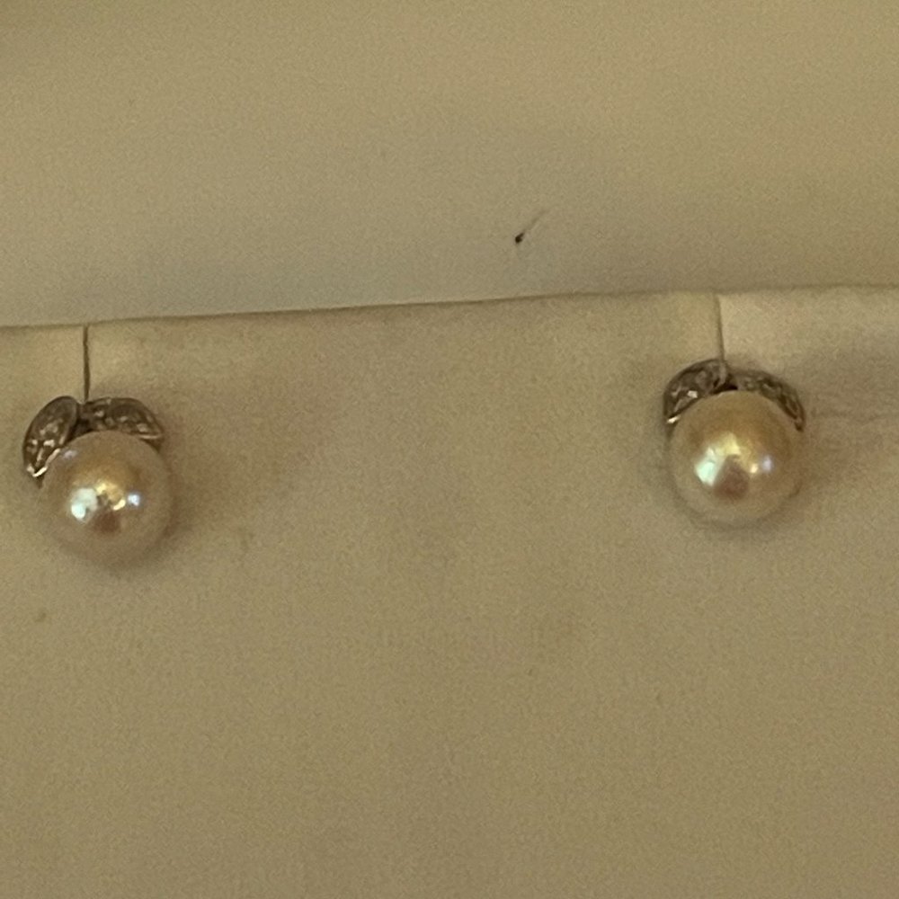 2MM Pearl Earrings on 14K Post with silver detail
